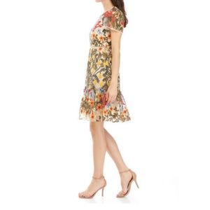 Tahari Women's Cap Sleeve Floral Embroidered Dress